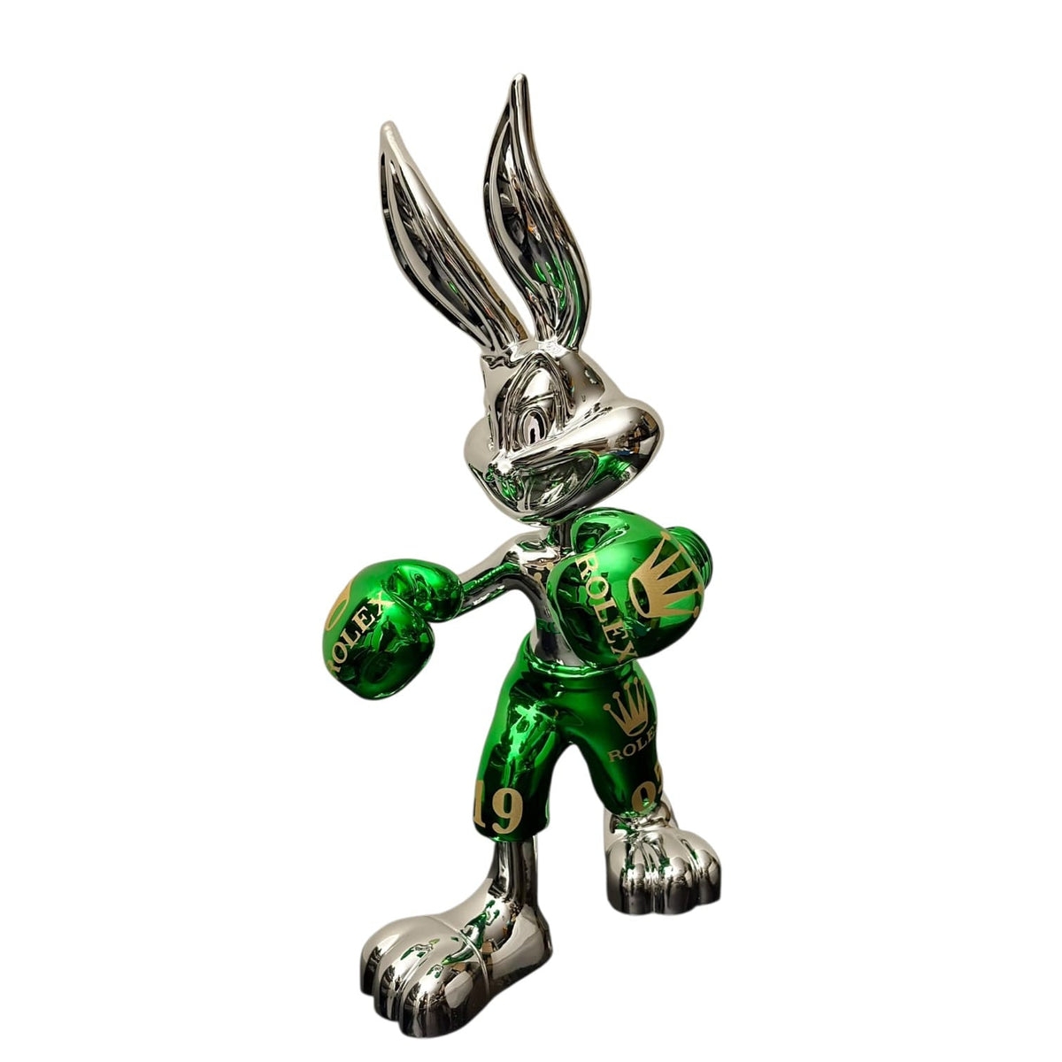 Rolex Boxing Bunny Silver Chrome Green – Scultura Pop Art GF Exclusives