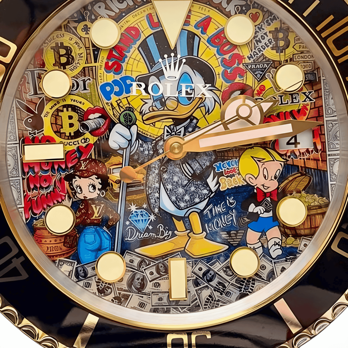 Orologio da Parete Custom Pop Art – Rich Duck Money Sub Edition
