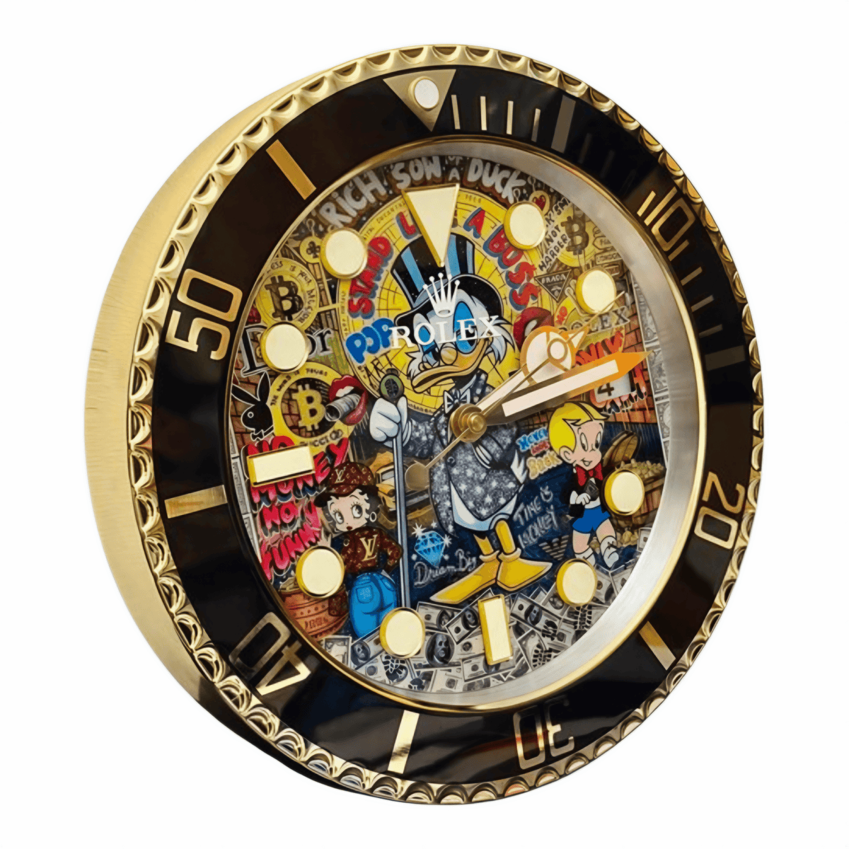 Orologio da Parete Custom Pop Art – Rich Duck Money Sub Edition