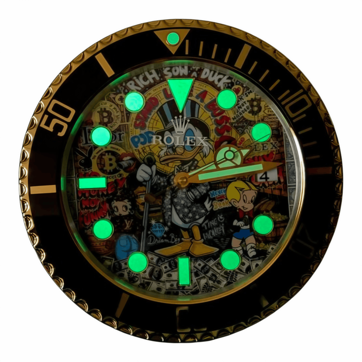 Orologio da Parete Custom Pop Art – Rich Duck Money Sub Edition